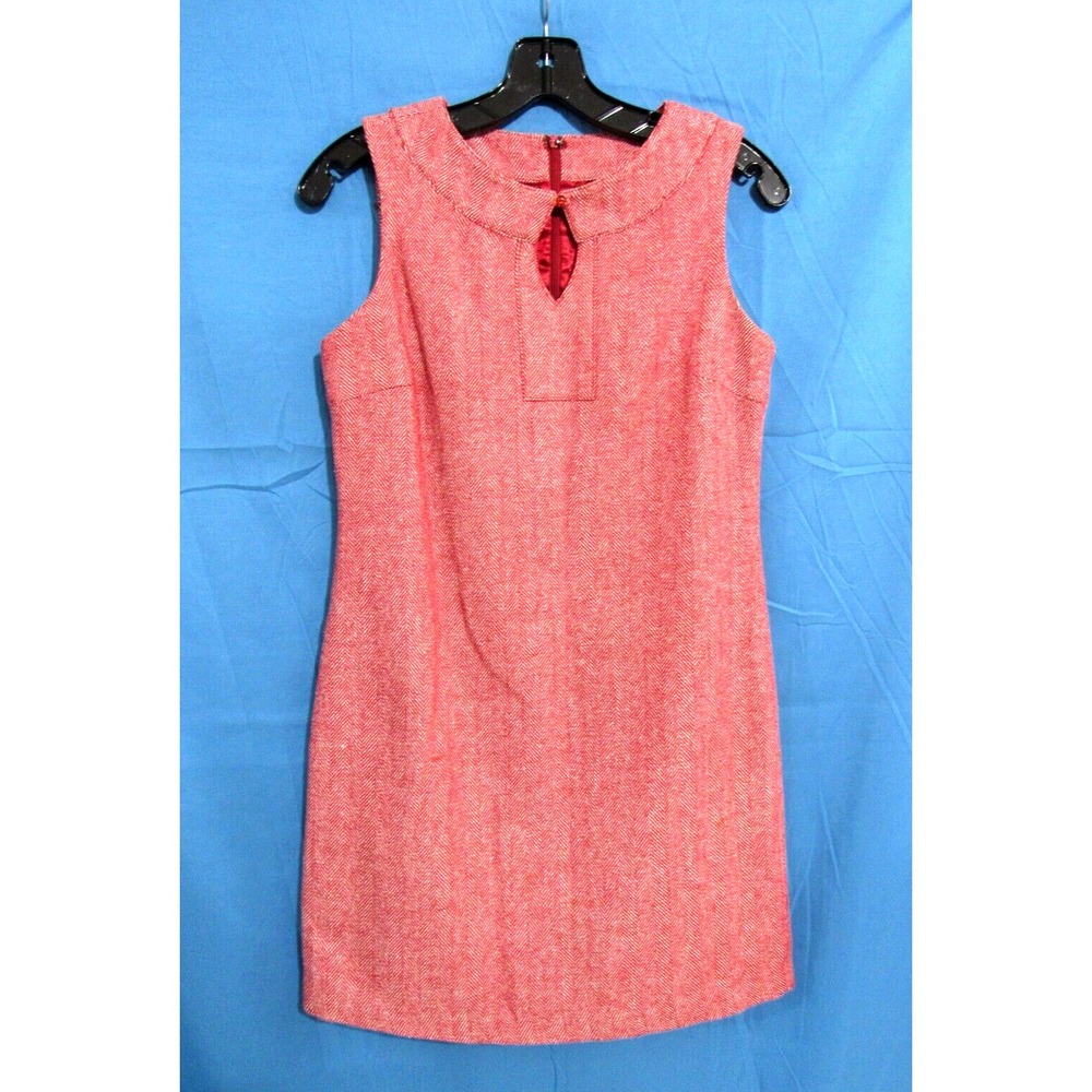TULLE By Anthropologie WOOL BLEND Zip KEYHOLE Red Herringbone Sheath Dress Sz S